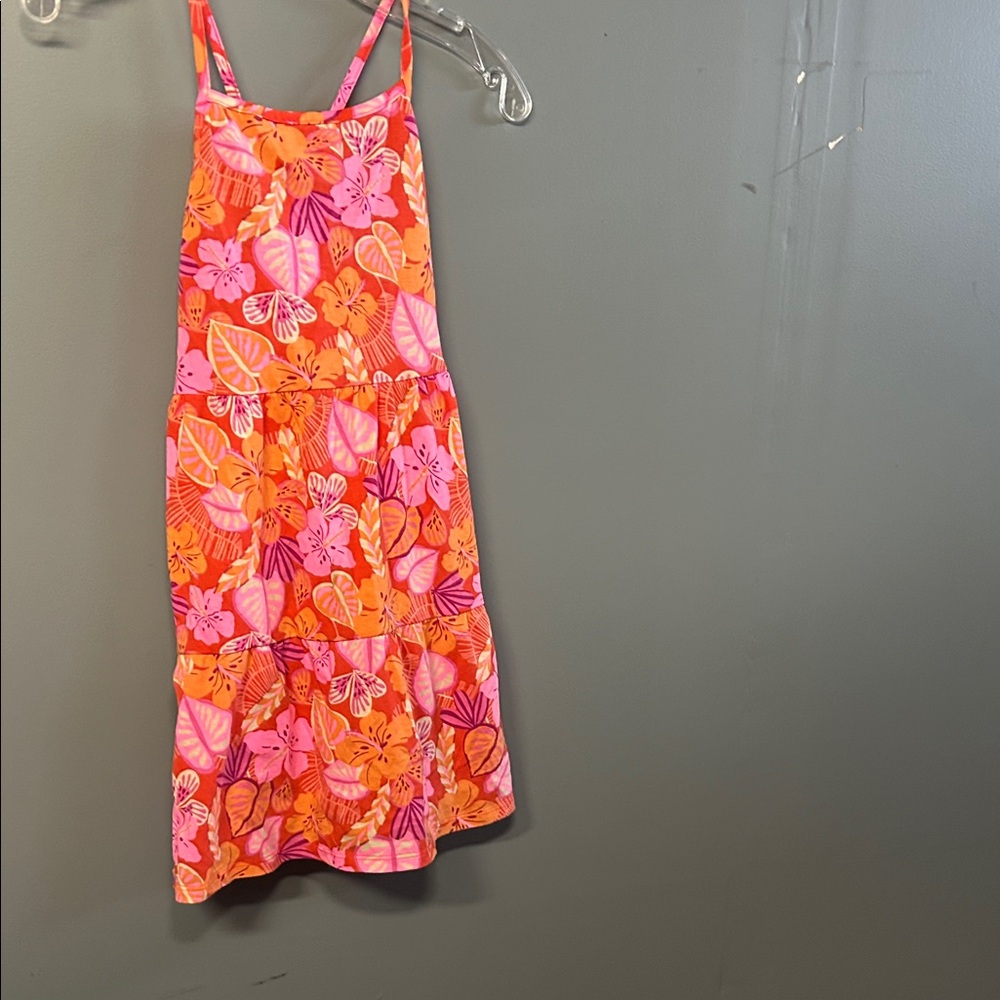 Bright Floral Pink & Orange Sundress L(10/12)